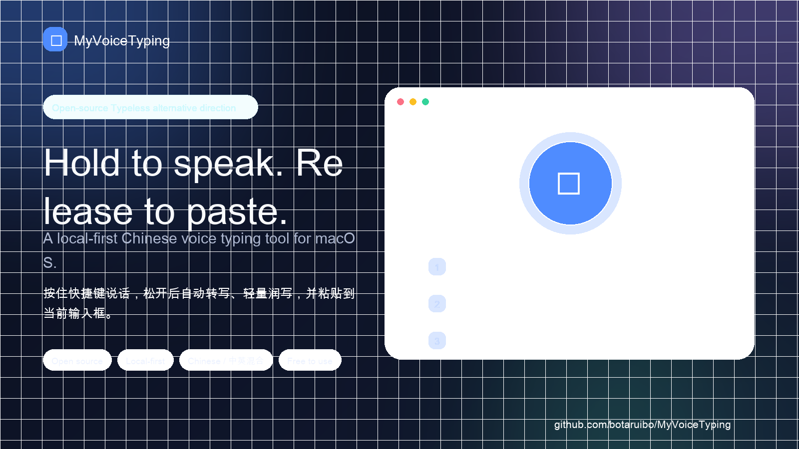 MyVoiceTyping hold to speak and release to paste workflow